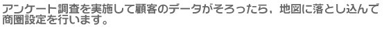 アンケート調査を実施して顧客のデータがそろったら、地図に落とし込んで商圏設定を行います。